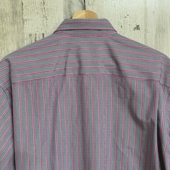 Robert Graham Button Down Floral Flip Cuff Shirt Grey Pink Stripes Size L - Picture 7 of 10